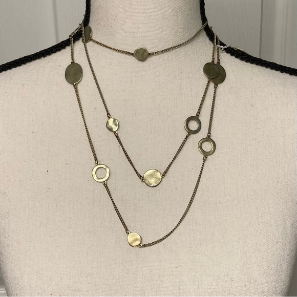 NWT Kenneth Cole long 56 inch gold tone necklace; wear multiple ways. Signed. - Picture 5 of 12